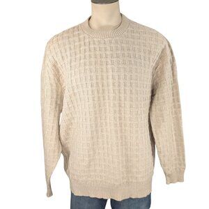 Oscar de la Renta XXL Vintage Beige Window Pane Crew Neck Pullover Sweater